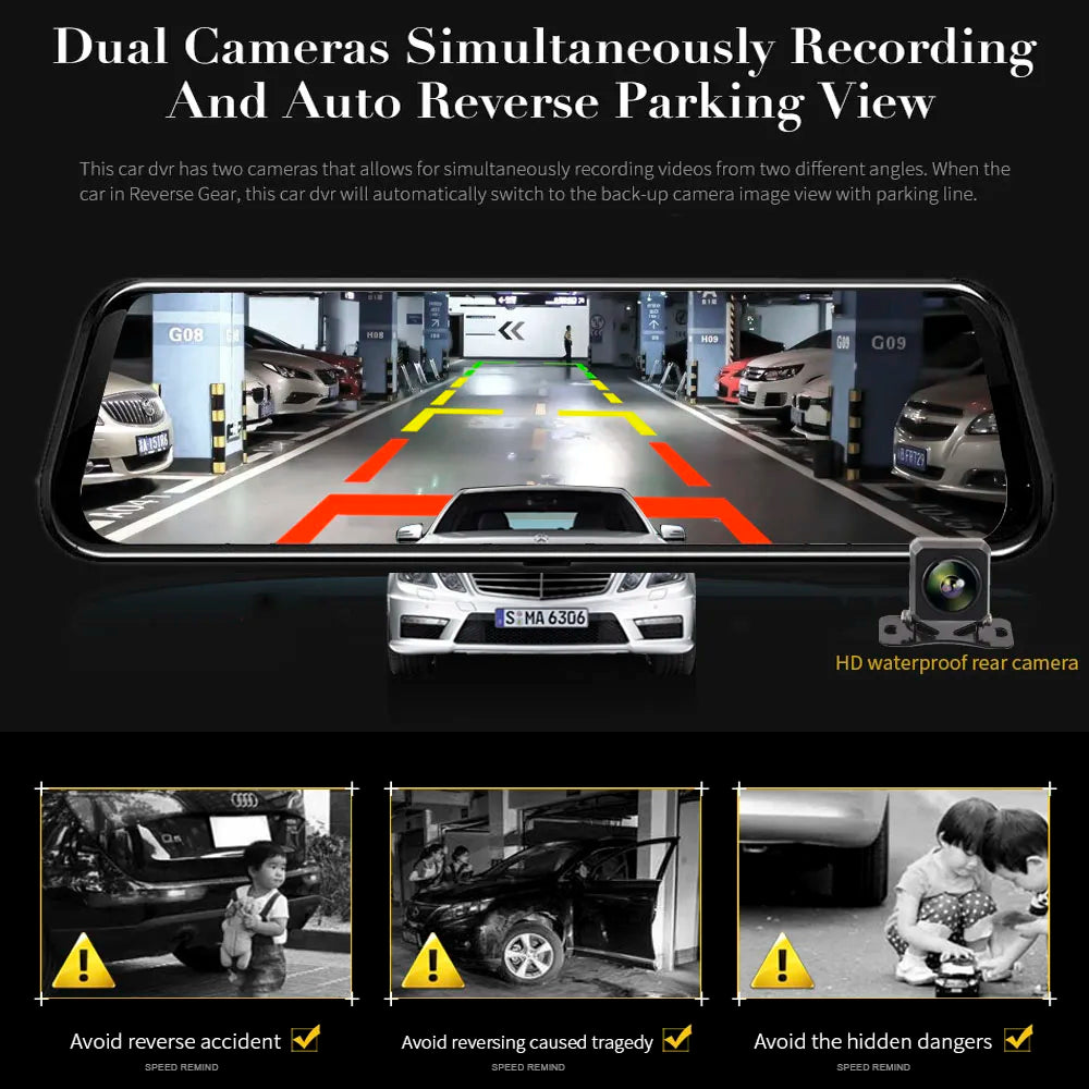 HGDO 10" WIFI Dash Cam Video Recorder Rear View Camera  Mirror FHD 1080P Car DVR Night Vision Auto Driving Recorder Mount Dvrs