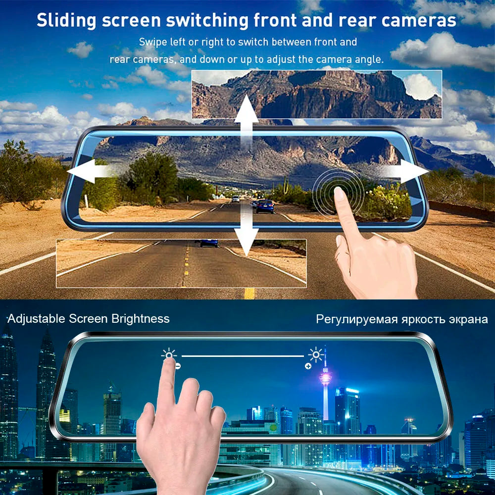 HGDO 10" WIFI Dash Cam Video Recorder Rear View Camera  Mirror FHD 1080P Car DVR Night Vision Auto Driving Recorder Mount Dvrs