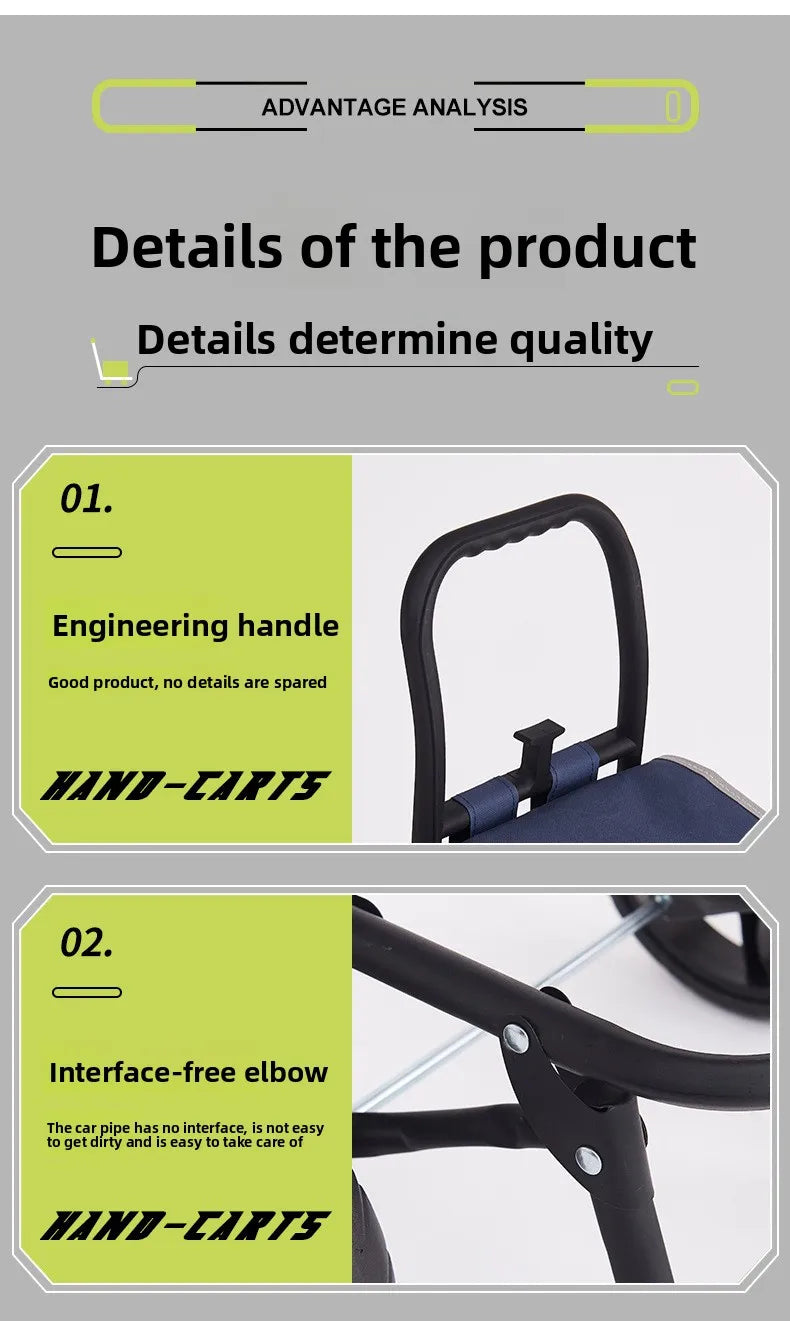 Portable wheeled trolley, climbing three wheeled folding elderly shopping cart, grocery cart, insulated Oxford cloth bag