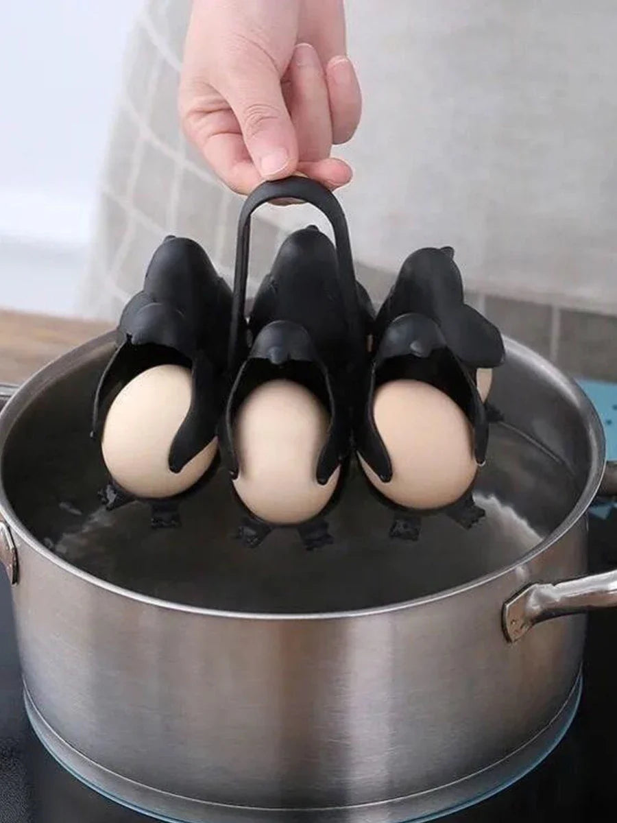 Penguin Egg Steamer & Refrigerator Egg Holder Set 6pcs Electric Egg Cooker with Storage Rack Stackable Organizer for Kitchen