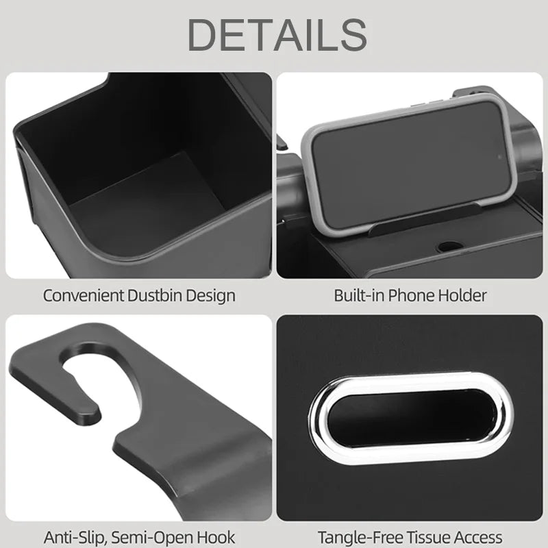 Car Back Seat Organizer with 2 Drink Cup Holder-Tissue Box and Storage Box Hook-Multi-functional Storage-Great for Travel