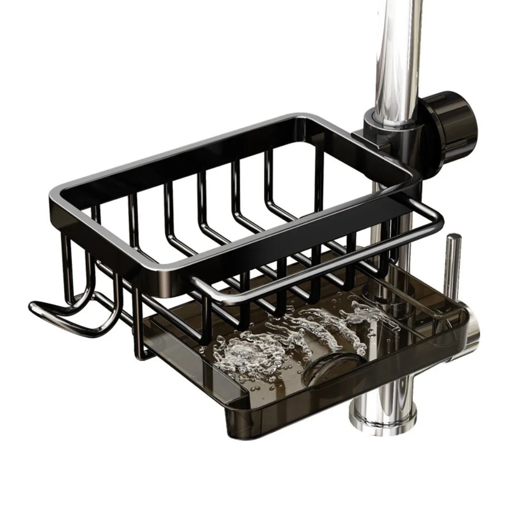 Space Aluminum Kitchen Sink Drain Rack Bathroom Organizer Multipurppse Sponge Storage Basket Soap Drainer Shelf Save Space