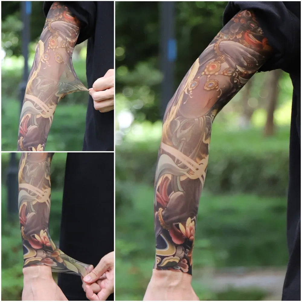 Sun Protection Tattoo Sleeve Cycling Cooling Summer Driving Seamless Arm Cover Men Ultra-Thin Breathable Elastic Arm Sleeve