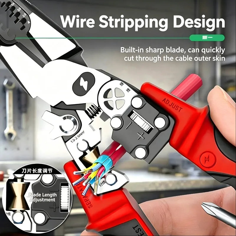 Multifunctional Alloy Steel Electrician Tool Set, Wire Stripper, Diagonal & Needle Nose Pliers with Voltage Tester