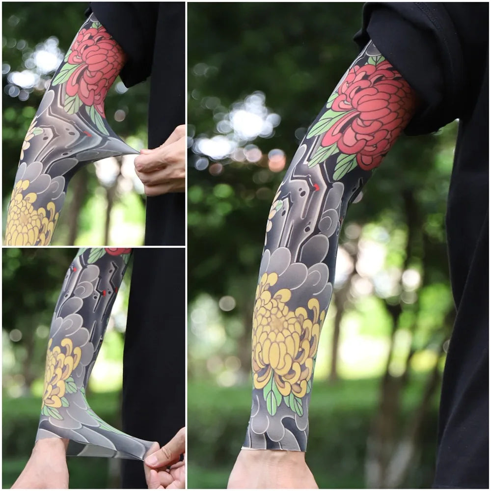 Sun Protection Tattoo Sleeve Cycling Cooling Summer Driving Seamless Arm Cover Men Ultra-Thin Breathable Elastic Arm Sleeve