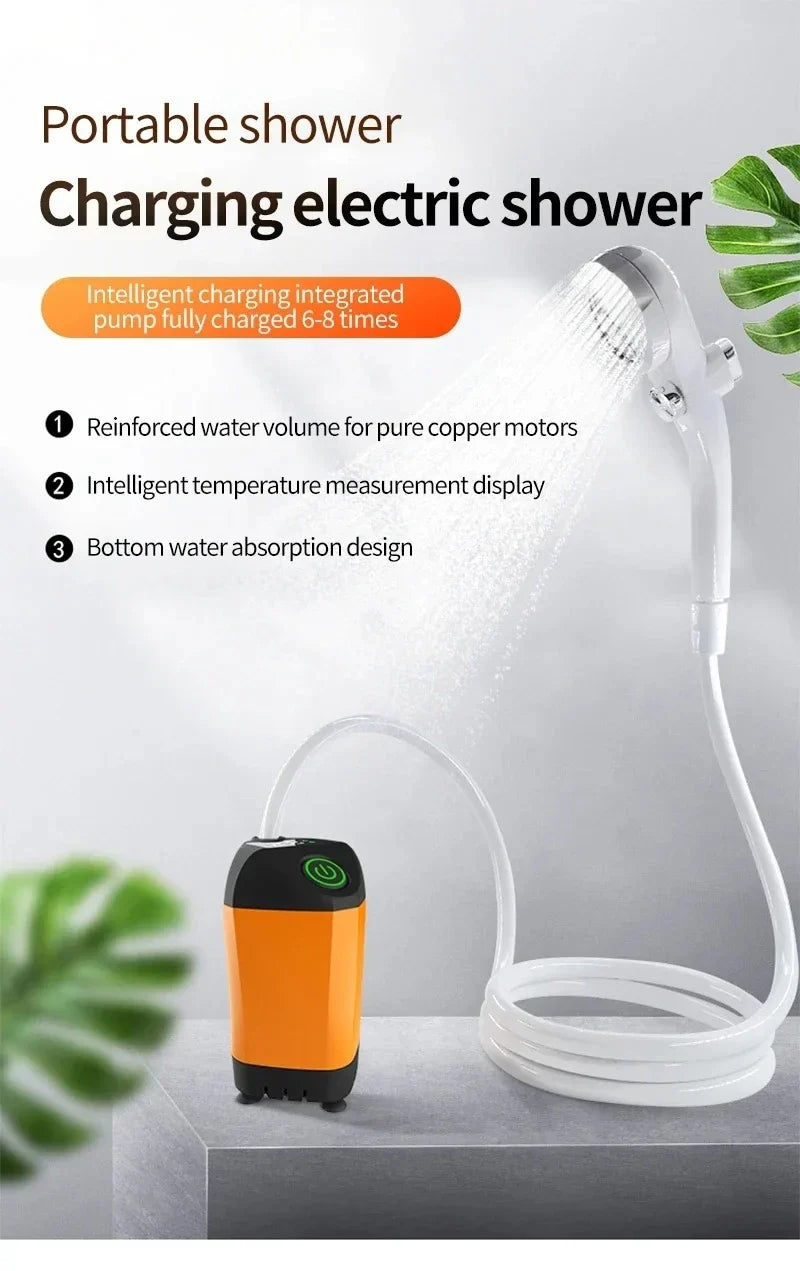 Portable USB Rechargeable High Pressure Waterproof Shower Pump for Camping Beach Hiking Pet Bath Car Wash