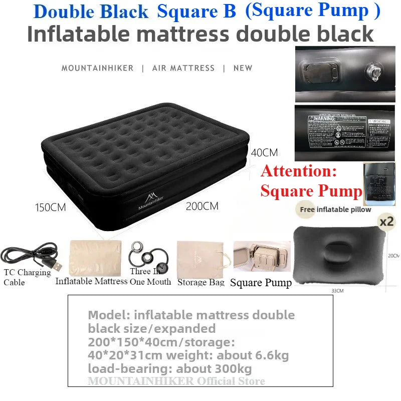 MOUNTAINHIKER New Interior Air Mattress Glamping Mats PVC Inflatable Sleeping Mattress 1/3 Person Camping Bed Mat Built-in Pump