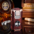 Strong Three Flame Cigar Lighter V-shaped Cigar Cutter Bottom Cigar Drill Cigar Thru Needle Visual Gas Window