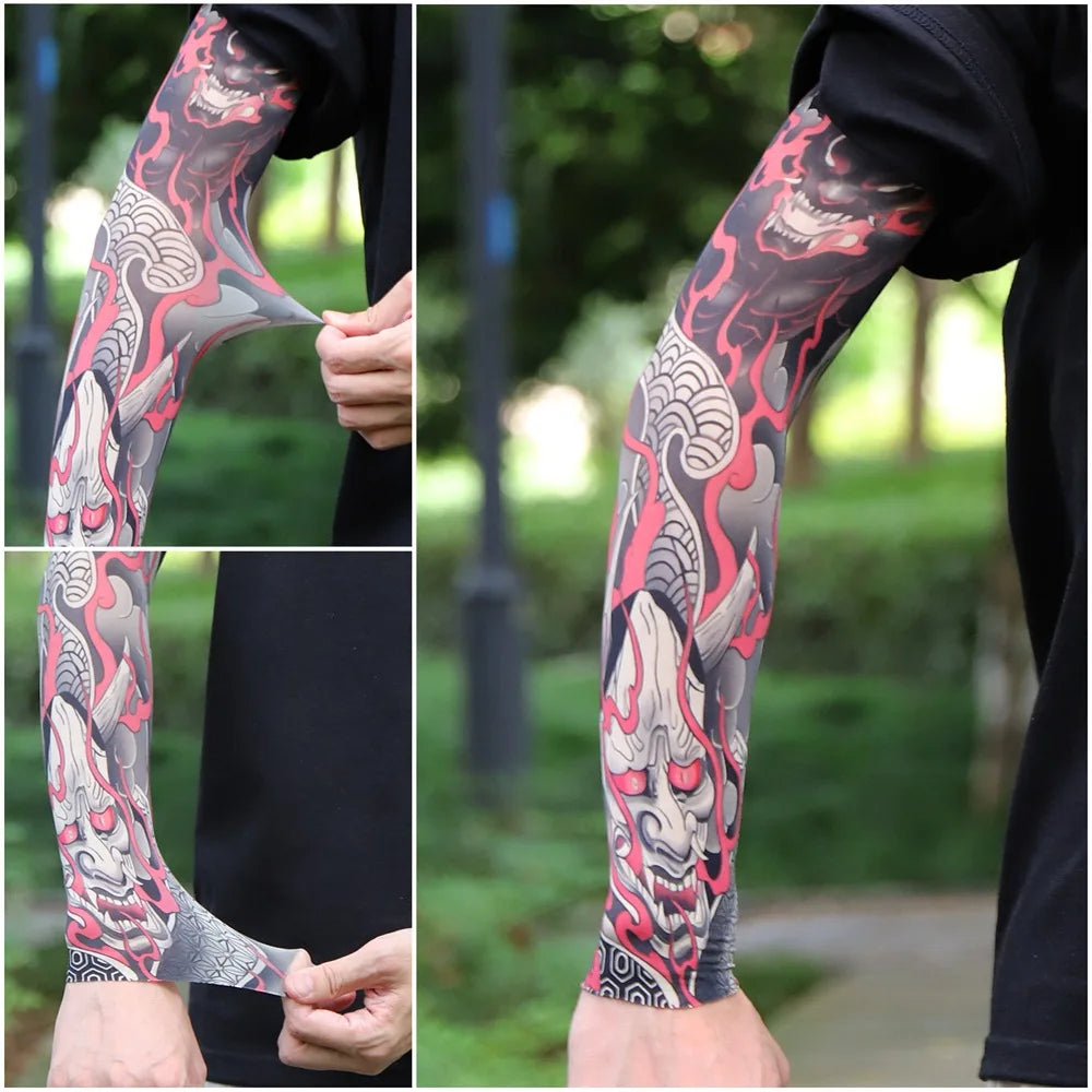 Sun Protection Tattoo Sleeve Cycling Cooling Summer Driving Seamless Arm Cover Men Ultra-Thin Breathable Elastic Arm Sleeve