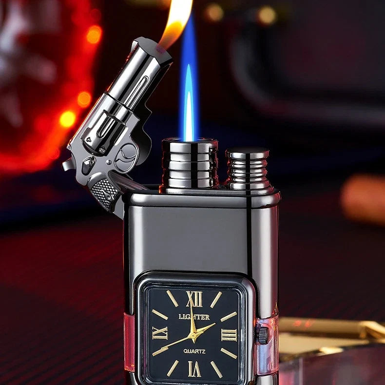 New Fashionable Multi Functional Double Fire Inflatable Lighter Convenient with Dial Breathable Chamber Cigarette Accessories