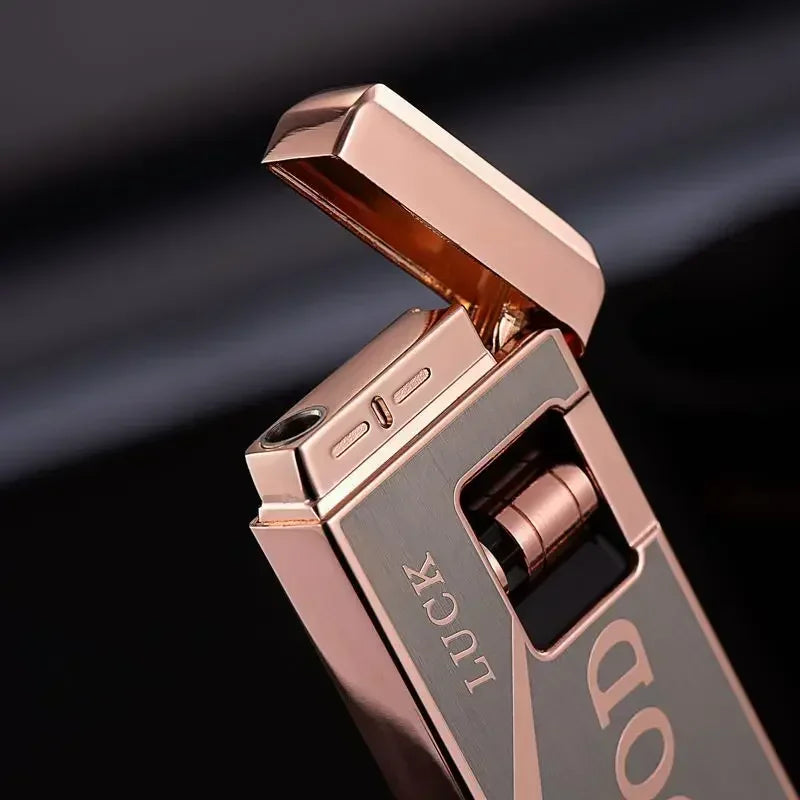 Metal Induction Windproof Red Jet Flame Butane Gas Lighter Creative Touch Roller Battery Ignition Smoking Accessories Gadgets