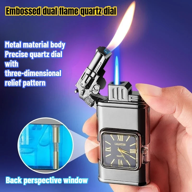 New Fashionable Multi Functional Double Fire Inflatable Lighter Convenient with Dial Breathable Chamber Cigarette Accessories