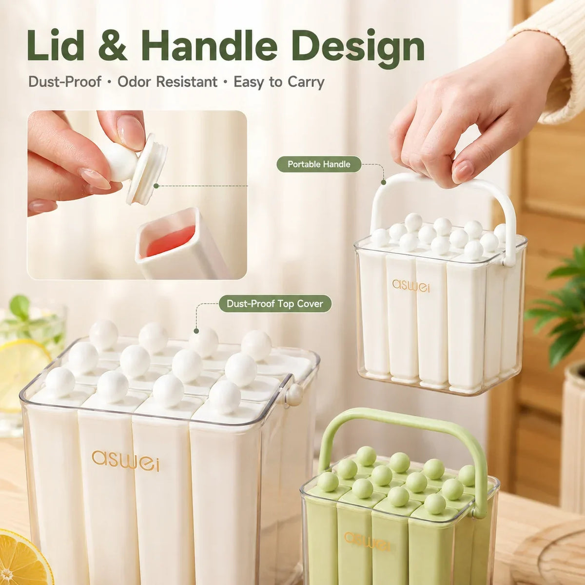 1pc Silicone Ice Pop Mold Box Food Grade Easy Release PET PP Popsicle Maker Freezer Ice Cube Tray for Summer Drinks Home DIY