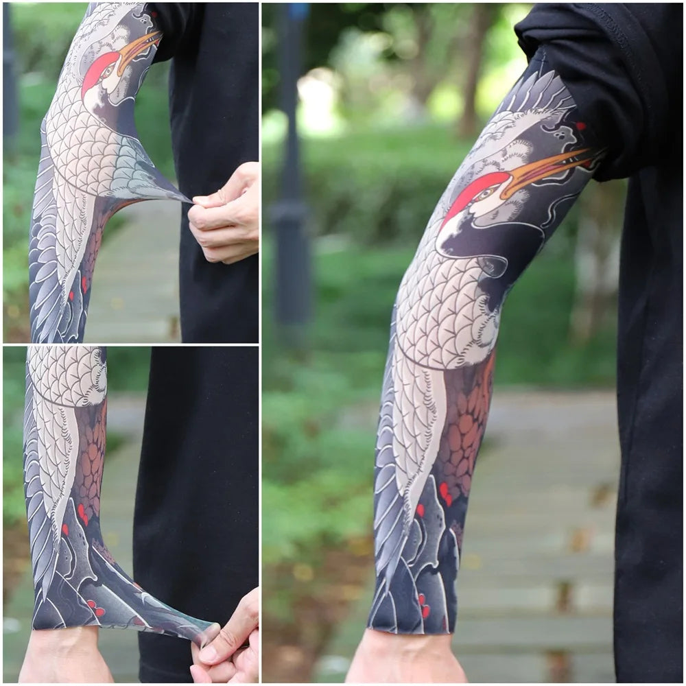 Sun Protection Tattoo Sleeve Cycling Cooling Summer Driving Seamless Arm Cover Men Ultra-Thin Breathable Elastic Arm Sleeve