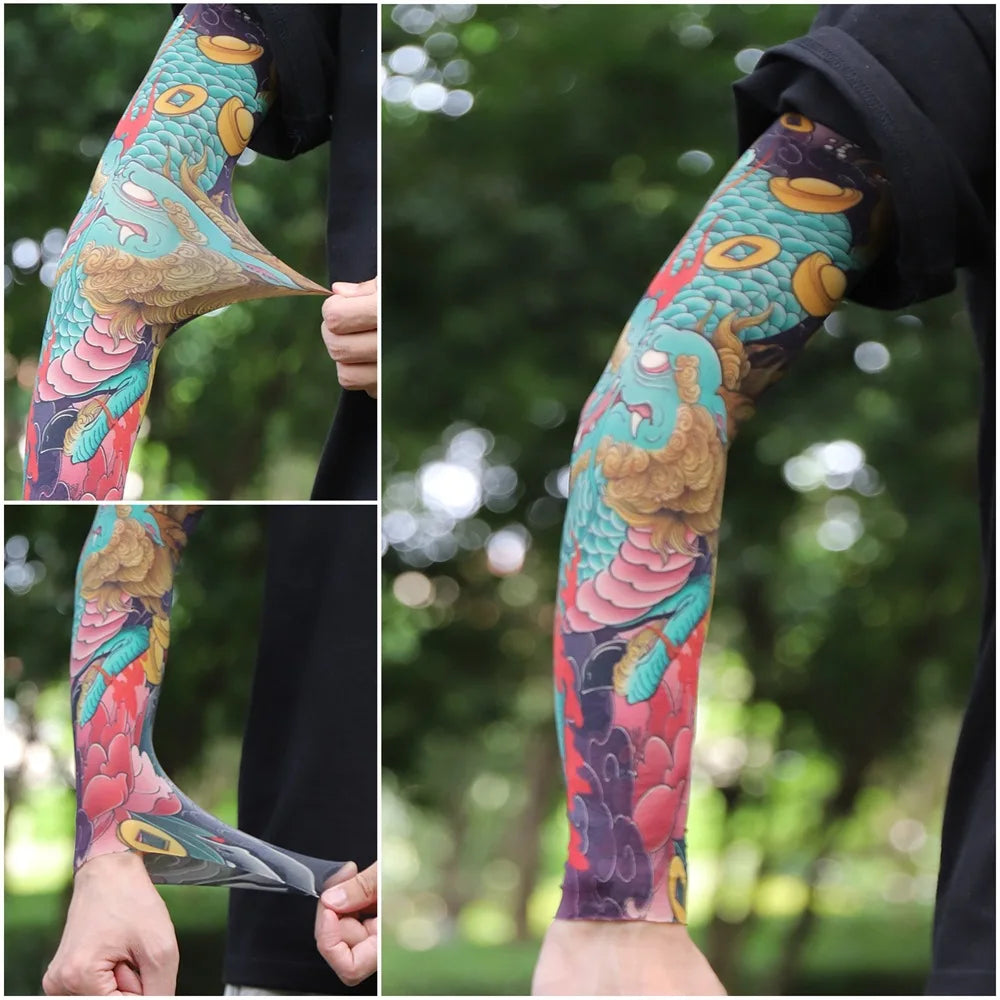 Sun Protection Tattoo Sleeve Cycling Cooling Summer Driving Seamless Arm Cover Men Ultra-Thin Breathable Elastic Arm Sleeve