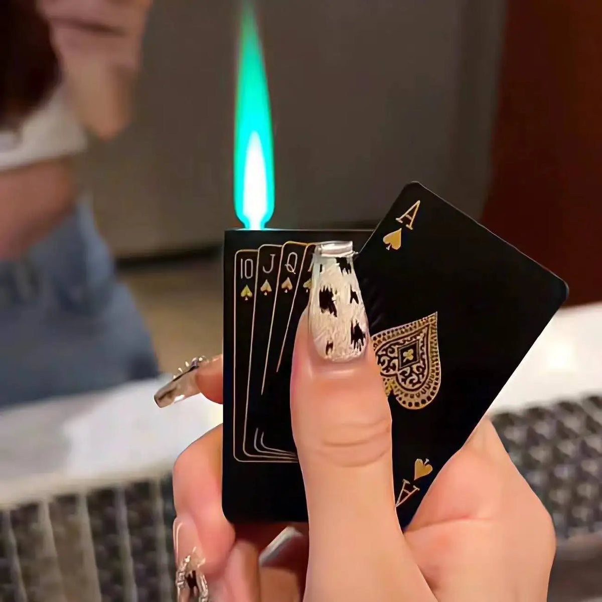 Tiktok Hot Sales Rotating Dice Playing Card Gas Lighter Decompression Toy Tide Play Gas Lighter Green Flame Windproof Lighter