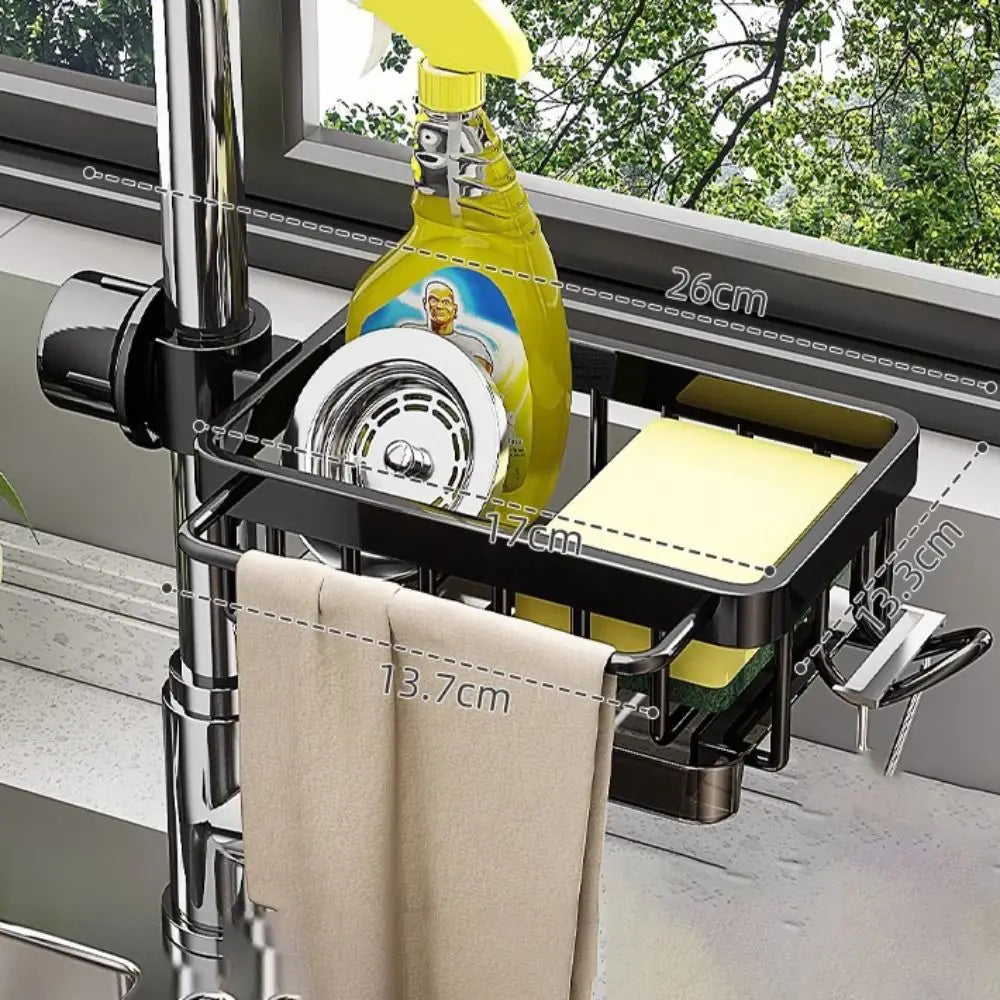 Space Aluminum Kitchen Sink Drain Rack Bathroom Organizer Multipurppse Sponge Storage Basket Soap Drainer Shelf Save Space