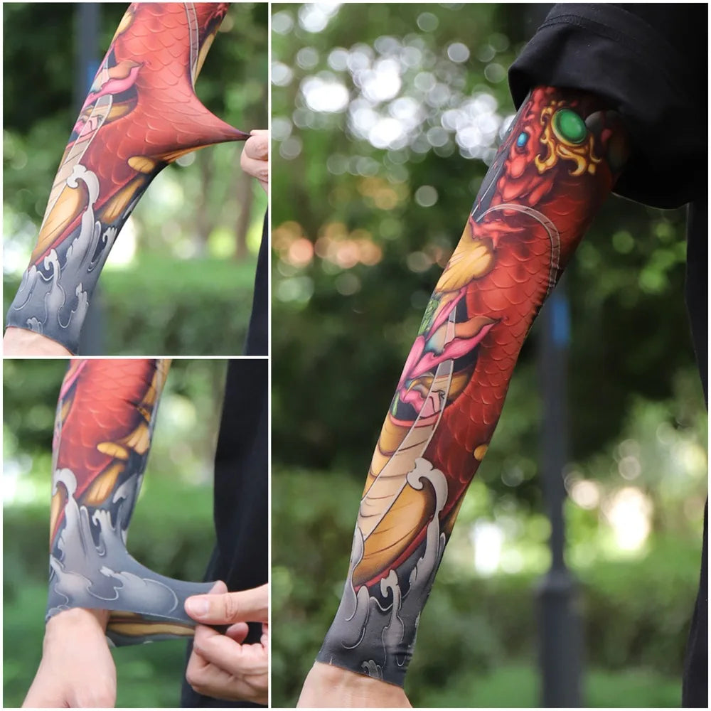 Sun Protection Tattoo Sleeve Cycling Cooling Summer Driving Seamless Arm Cover Men Ultra-Thin Breathable Elastic Arm Sleeve