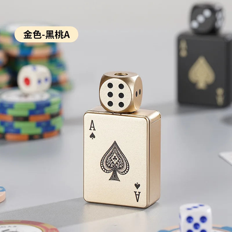 Tiktok Hot Sales Rotating Dice Playing Card Gas Lighter Decompression Toy Tide Play Gas Lighter Green Flame Windproof Lighter