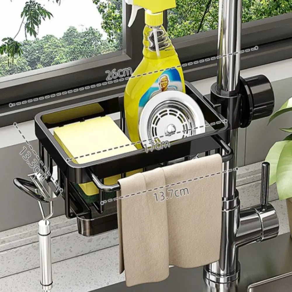 Space Aluminum Kitchen Sink Drain Rack Bathroom Organizer Multipurppse Sponge Storage Basket Soap Drainer Shelf Save Space