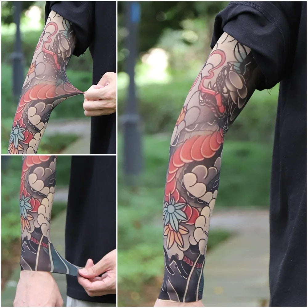 Sun Protection Tattoo Sleeve Cycling Cooling Summer Driving Seamless Arm Cover Men Ultra-Thin Breathable Elastic Arm Sleeve