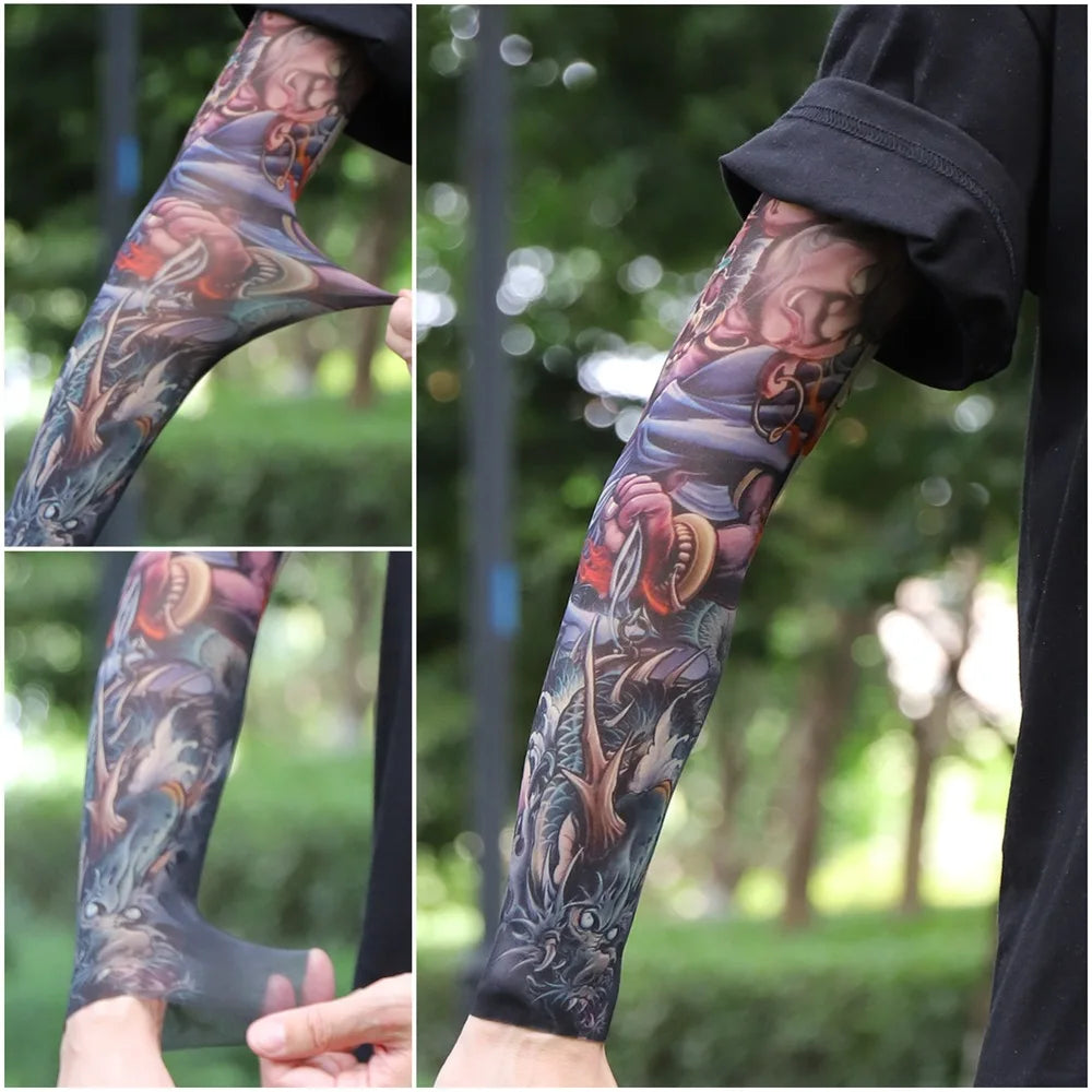 Sun Protection Tattoo Sleeve Cycling Cooling Summer Driving Seamless Arm Cover Men Ultra-Thin Breathable Elastic Arm Sleeve