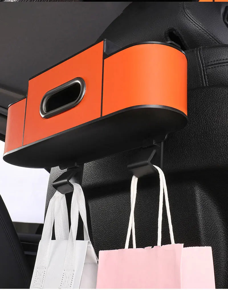 Car Back Seat Organizer with 2 Drink Cup Holder-Tissue Box and Storage Box Hook-Multi-functional Storage-Great for Travel