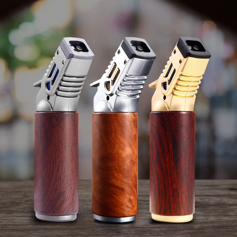 JOBON-Windproof Inflatable Cigar Lighter, Strong Four Blue Flame, Adjustable Size, Fixed Fire Lock Design, Torch Gun Cycle
