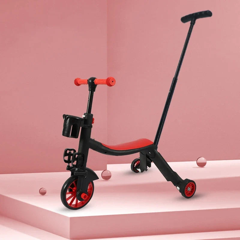 Multifunction Kick Scooter Height Adjustable For Kids Boys Girls Cycling Bicycles Foot Scooters With Push Handle,Pedal 3 In 1