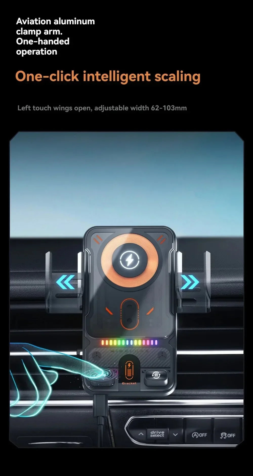 Car Unicersal Air Vent Electric Rotating Opening Closing Phone Holder 15W Wireless Charger Dual Coil Smart Phones Fast Charging