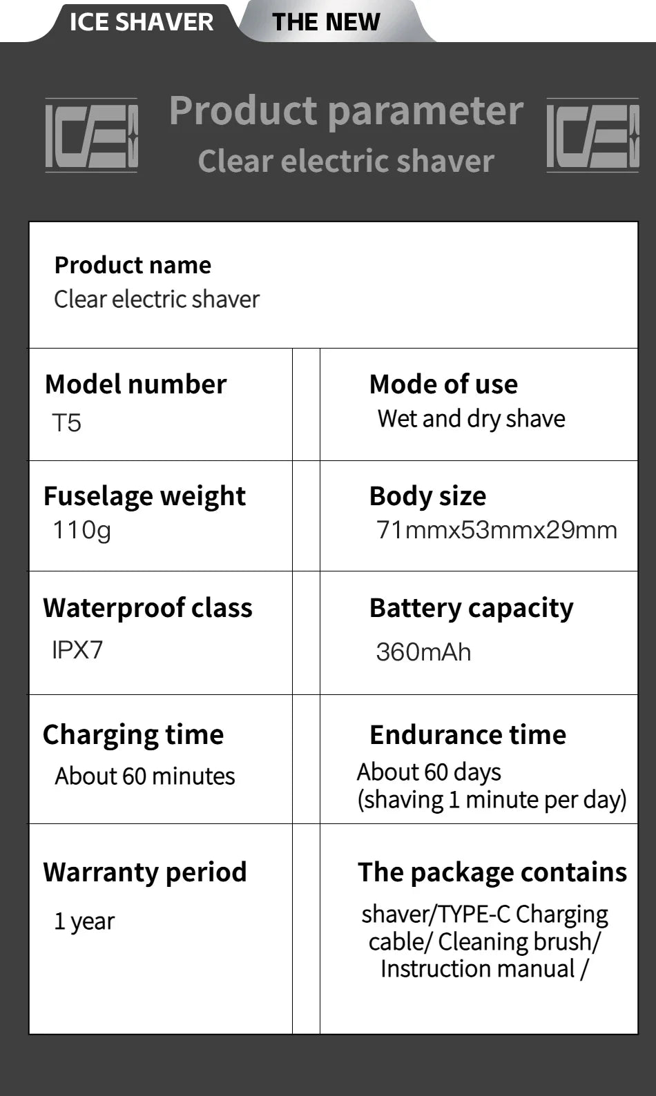 Electric Shaver、Transparent Body Rotary、Mini Portable Waterproof、IPX7 Wet Dry Electric、Travel Men Shaver