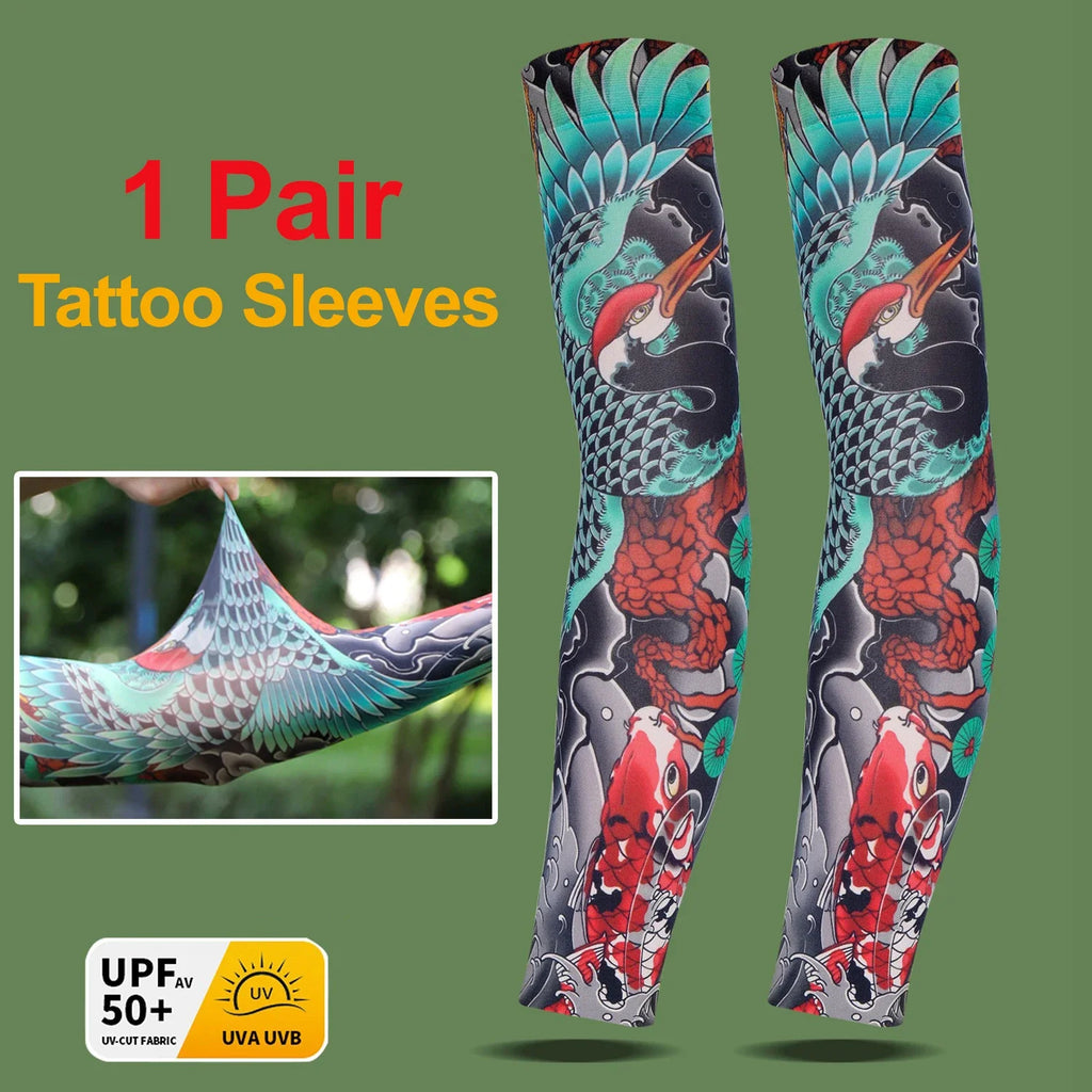 Sun Protection Tattoo Sleeve Cycling Cooling Summer Driving Seamless Arm Cover Men Ultra-Thin Breathable Elastic Arm Sleeve