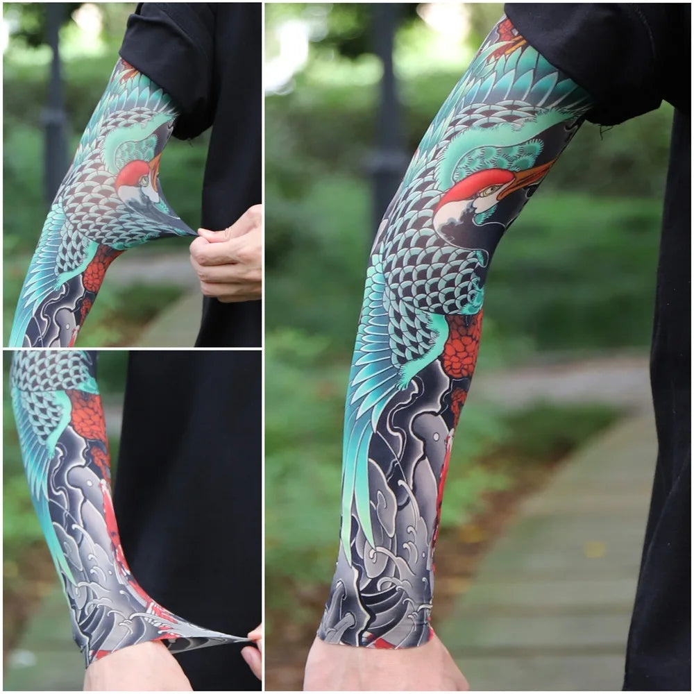 Sun Protection Tattoo Sleeve Cycling Cooling Summer Driving Seamless Arm Cover Men Ultra-Thin Breathable Elastic Arm Sleeve