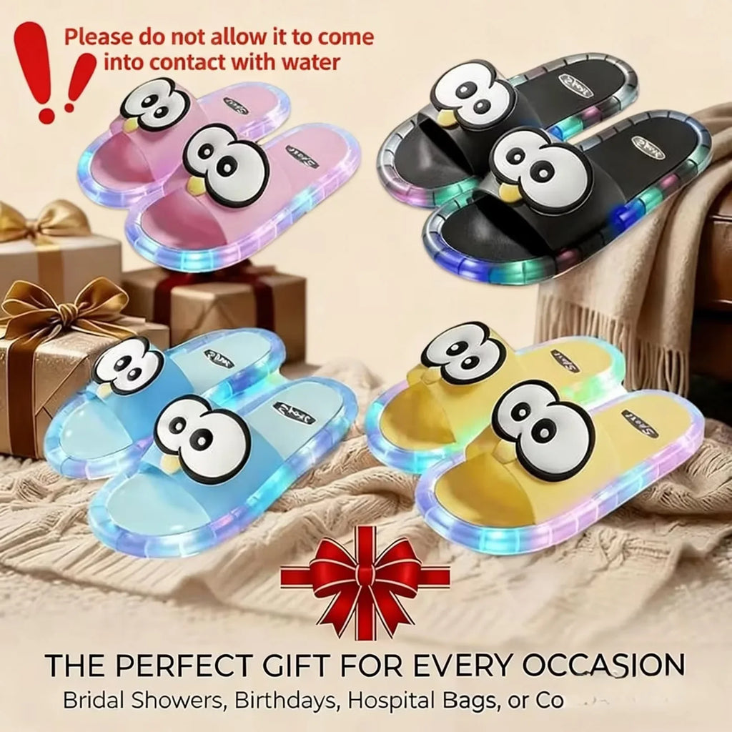 Women Luminous Slippers Funny Big Eyes Cartoon Thick Bottom House Slippers Non-Slip Soft Sole Glow Shoes For Home Outdoor