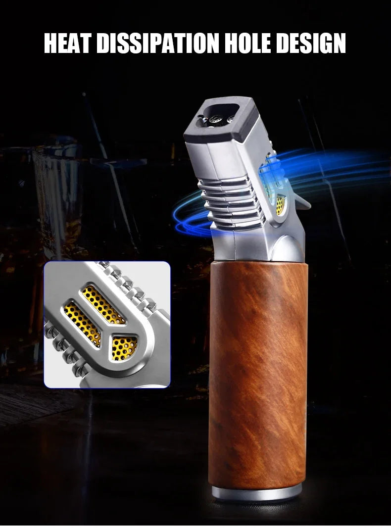 JOBON-Windproof Inflatable Cigar Lighter, Strong Four Blue Flame, Adjustable Size, Fixed Fire Lock Design, Torch Gun Cycle