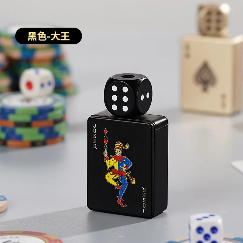 Tiktok Hot Sales Rotating Dice Playing Card Gas Lighter Decompression Toy Tide Play Gas Lighter Green Flame Windproof Lighter