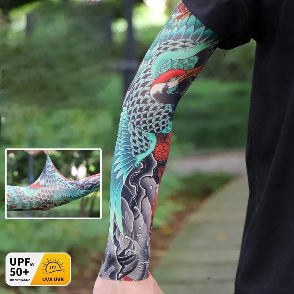 Sun Protection Tattoo Sleeve Cycling Cooling Summer Driving Seamless Arm Cover Men Ultra-Thin Breathable Elastic Arm Sleeve
