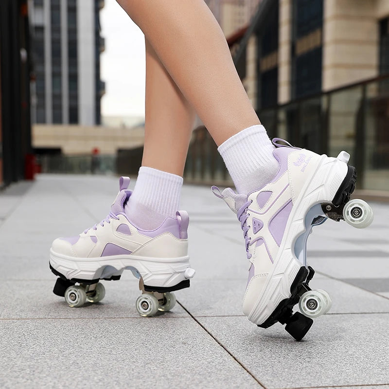 Four-Wheel Roller Skates, Can Walk and Glide, Casual Ice Skates for Adults and Teens, Kids' Sports Roller Skates