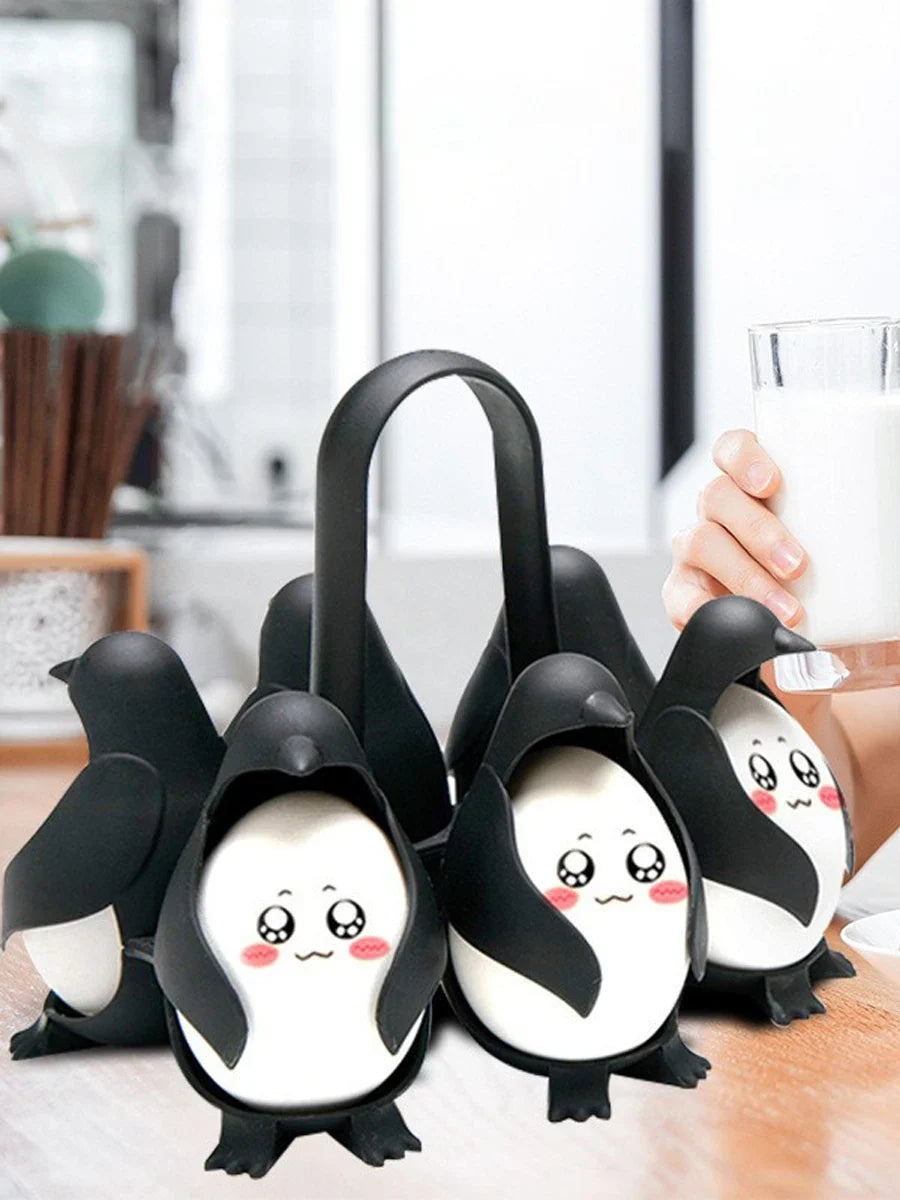 Penguin Egg Steamer & Refrigerator Egg Holder Set 6pcs Electric Egg Cooker with Storage Rack Stackable Organizer for Kitchen