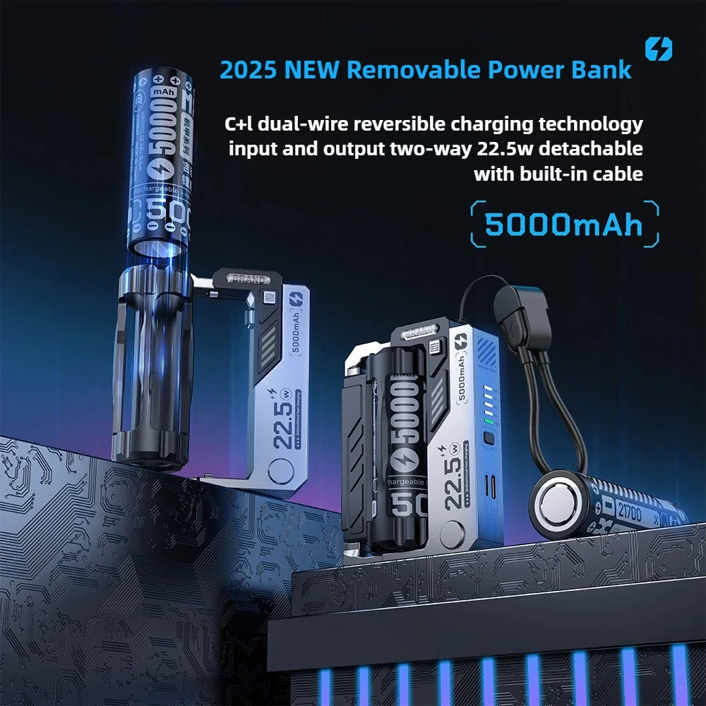 Power Bank with Removable Batteries 22.5W PD, Modular Design for Camping Travel Emergency Power Bank