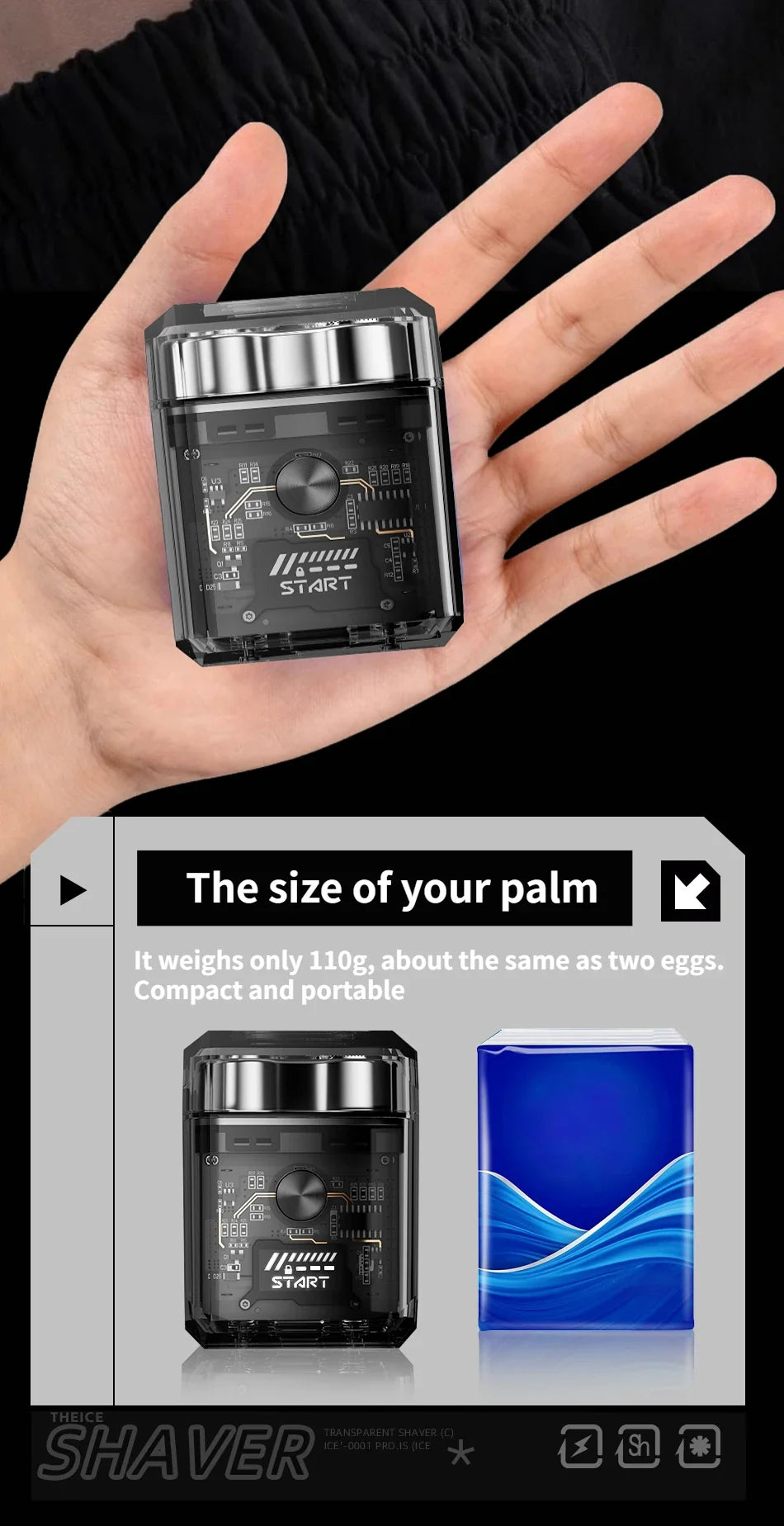 Electric Shaver、Transparent Body Rotary、Mini Portable Waterproof、IPX7 Wet Dry Electric、Travel Men Shaver
