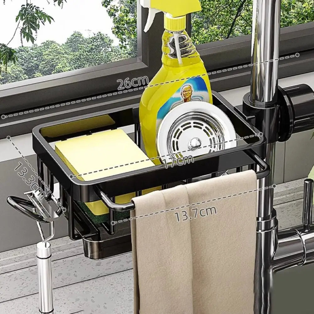 Space Aluminum Kitchen Sink Drain Rack Bathroom Organizer Multipurppse Sponge Storage Basket Soap Drainer Shelf Save Space