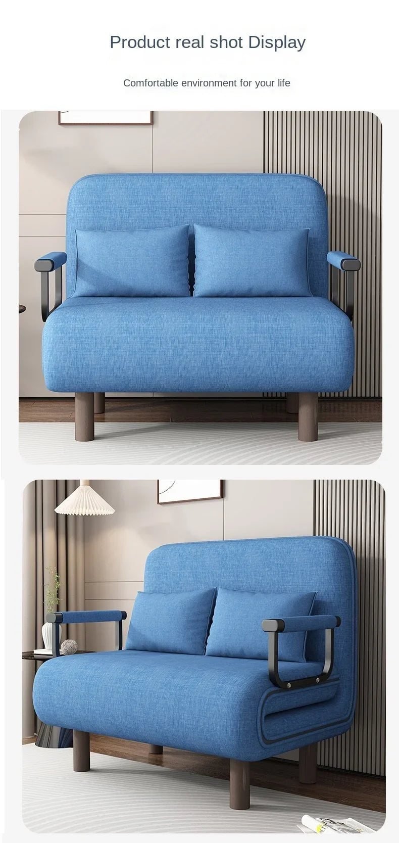 Modern Simplicity Metal Frame Folding Sofa Bed Dual-Purpose Study Lunch Break Two-in-One Single Sofa Bed