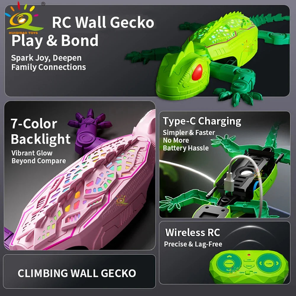 RC Electric Gecko Toy  Features Colorful Lights, Wall-Climbing Capability, and 360° Rotation—A Creative Gift for Kids