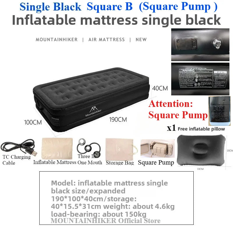 MOUNTAINHIKER New Interior Air Mattress Glamping Mats PVC Inflatable Sleeping Mattress 1/3 Person Camping Bed Mat Built-in Pump
