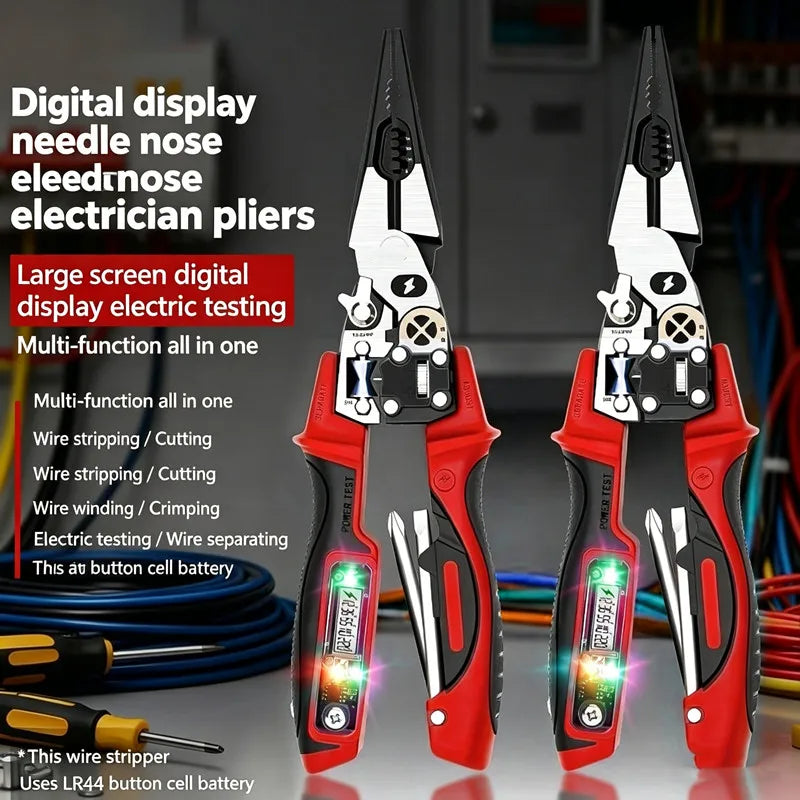 Multifunctional Alloy Steel Electrician Tool Set, Wire Stripper, Diagonal & Needle Nose Pliers with Voltage Tester