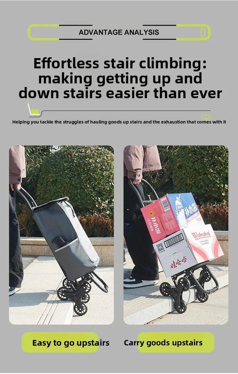 Portable wheeled trolley, climbing three wheeled folding elderly shopping cart, grocery cart, insulated Oxford cloth bag