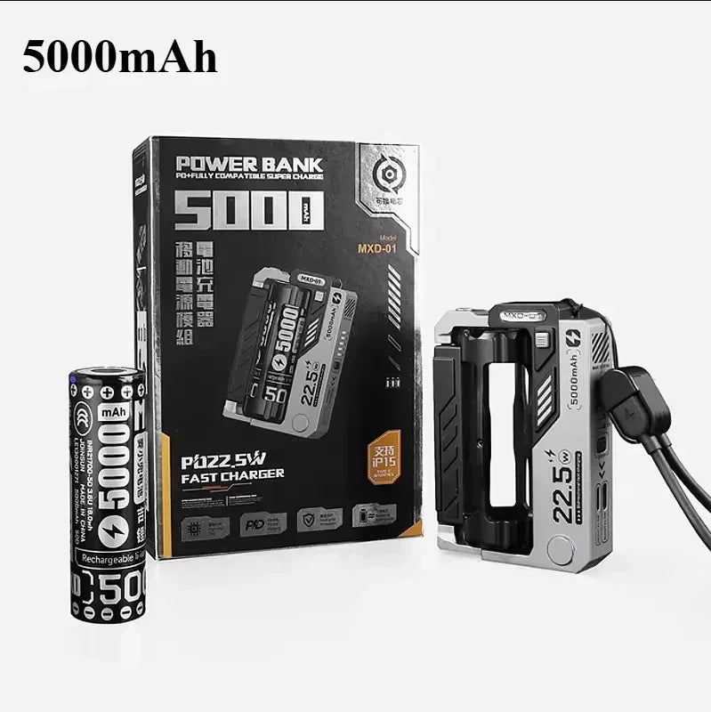 Power Bank with Removable Batteries 22.5W PD, Modular Design for Camping Travel Emergency Power Bank