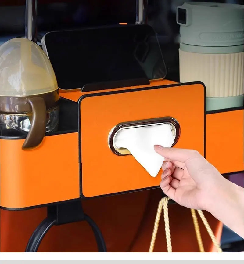 Car Back Seat Organizer with 2 Drink Cup Holder-Tissue Box and Storage Box Hook-Multi-functional Storage-Great for Travel