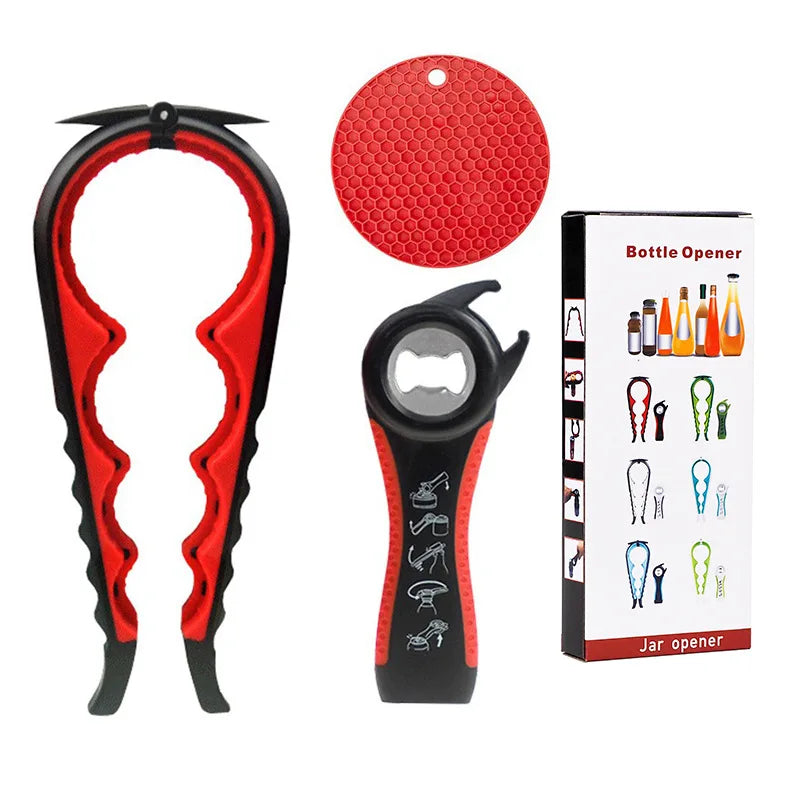 Universal 5-in-1 Jar & Bottle Opener Set for Weak Hands - Senior-Friendly Tool with Non-Slip Pad, Effortless for Arthritis Users